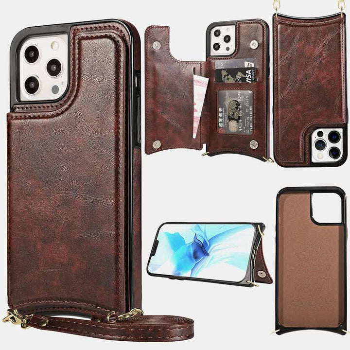 Kompatibel mit iPhone Kickstand Wallet Case Handytasche mit Umhängegurt