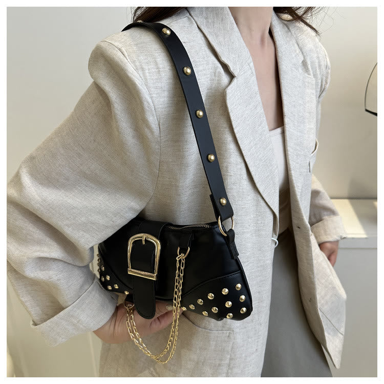 Umhängetasche für Damen, Nieten, Punk, einfarbig, Partytasche