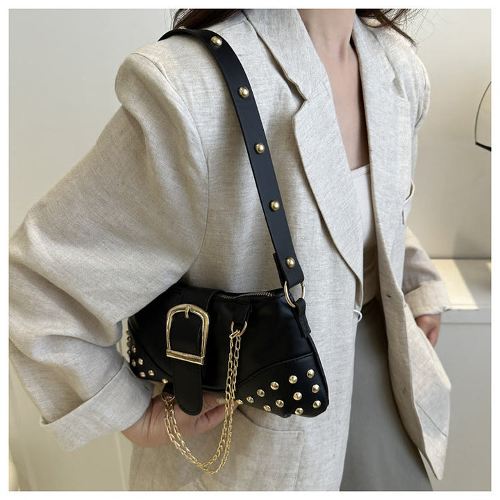 Umhängetasche für Damen, Nieten, Punk, einfarbig, Partytasche