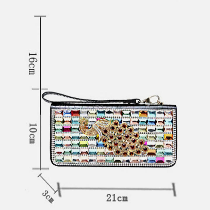 Lange Lederclutch für Damen mit Diamanten besetzte Münzbörse