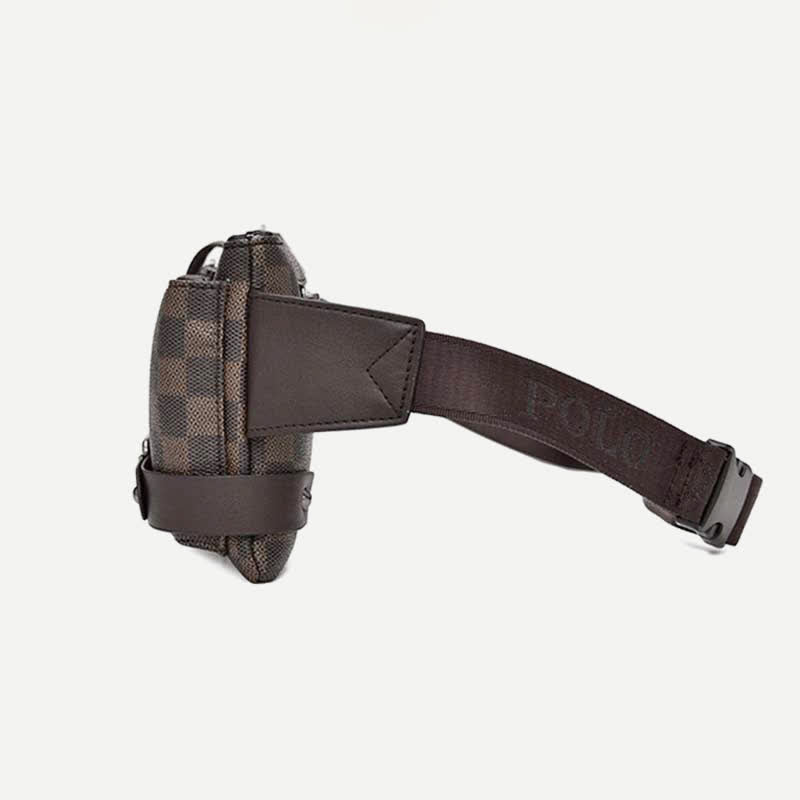 Gürteltasche für Herren, Leder, kariert, Reise-Umhängetasche, Brusttasche