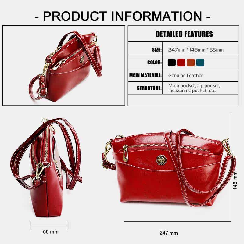 Retro-Umhängetasche aus echtem Leder für Damen, geräumige kleine Handytasche