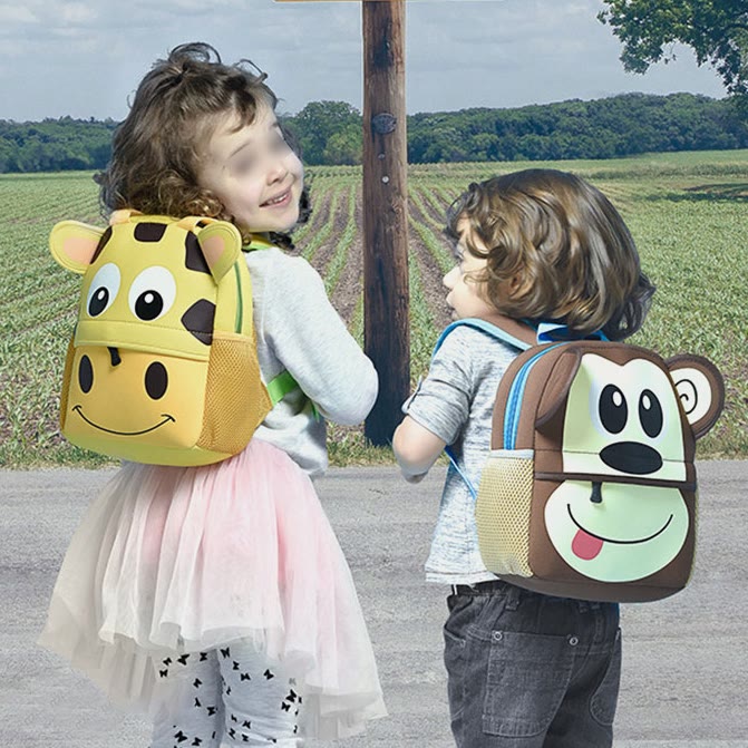 Rucksack für Kinder, süßes Cartoon-Tiermuster, Nylon, Schultasche