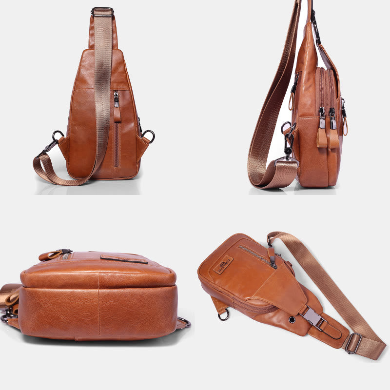 Multifunktions-Schultertasche aus echtem Leder im Vintage-Stil