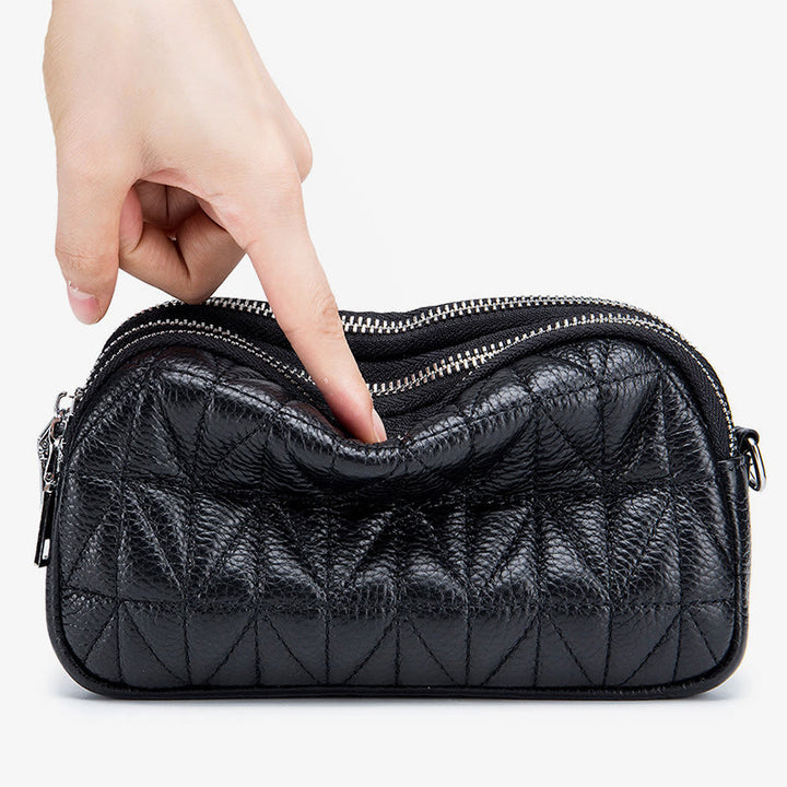 Elegante Umhängetasche für Damen mit drei Fächern und Rautenmuster-Stickerei