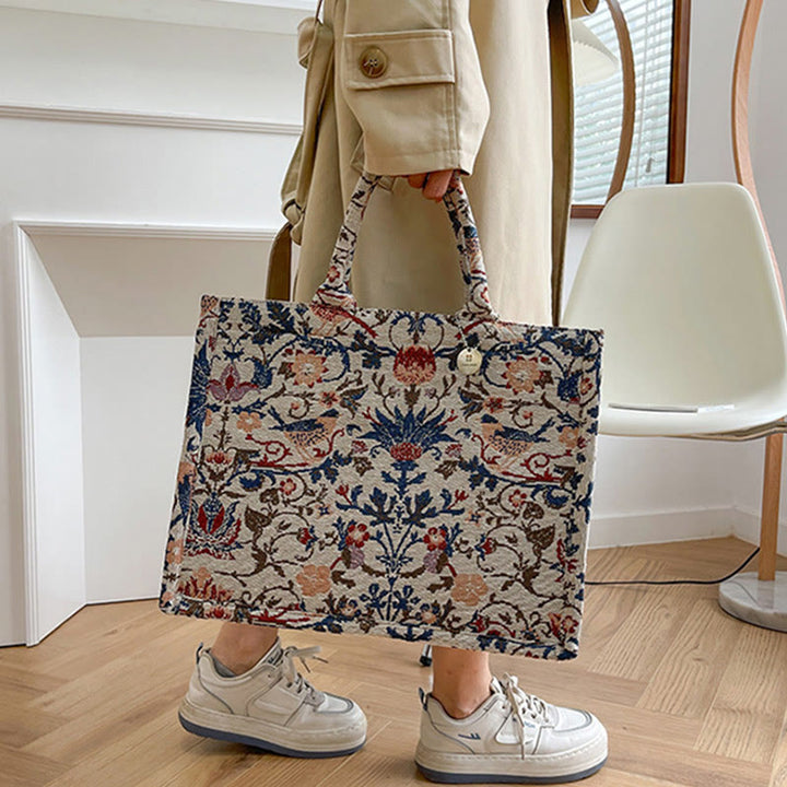 Einkaufstasche für Damen, einfache Retro-Handtasche mit großer Kapazität und Blumenmotiv