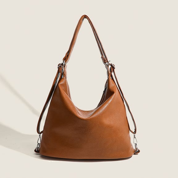 Umwandelbarer Rucksack aus weichem Leder mit zwei Fächern für Damen