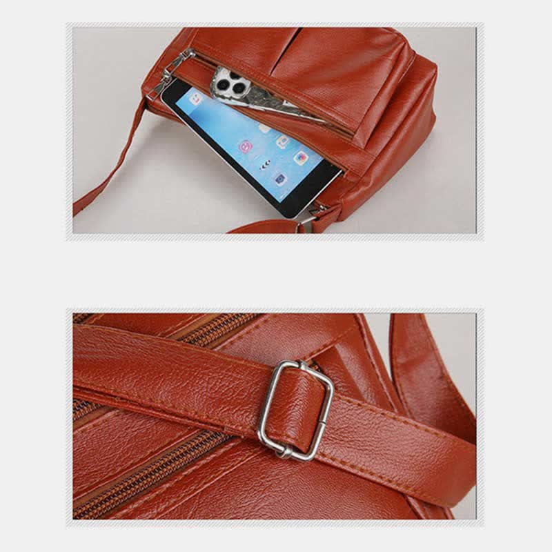 Umhängetasche mit 3 Reißverschlüssen für Damen, leichte, wasserdichte Schultertasche aus Leder