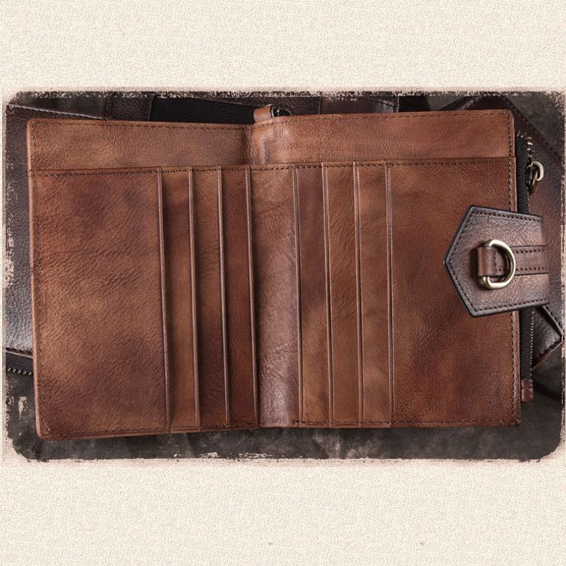 Retro-Clutch-Geldbörse für Damen, echtes Leder, mit Armband, Kreditkartenhalter