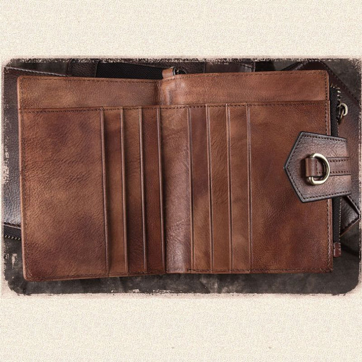 Retro-Clutch-Geldbörse für Damen, echtes Leder, mit Armband, Kreditkartenhalter