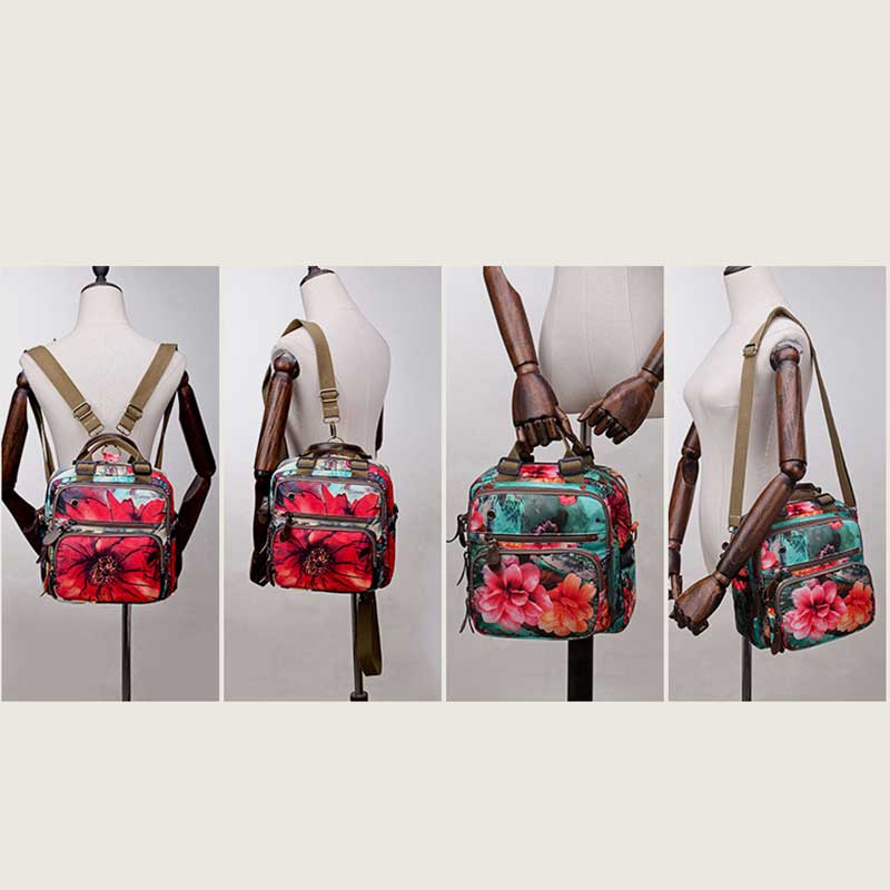 Multifunktionaler wasserdichter Rucksack mit Blumendruck, Wickeltasche mit Blumenmuster, Umhängetasche 