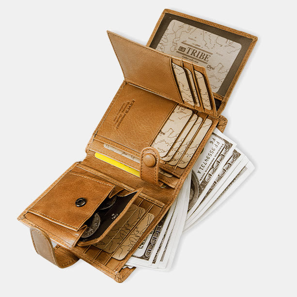 Retro Splicing Lange Schlanke Geldbörse Echtes Leder Dreifach gefaltete Brieftasche