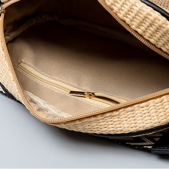 Kleine Pendlertasche für Damen, Umhängetasche aus Stroh mit breitem Riemen