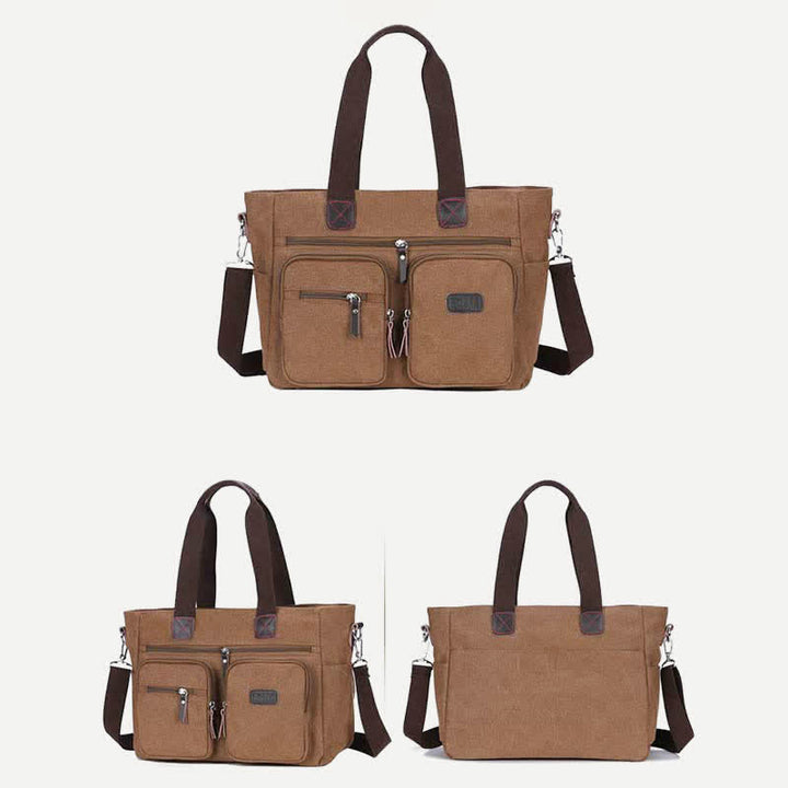 Tragetasche mit mehreren Taschen für Damen und Herren, Retro-Laptoptasche aus Segeltuch