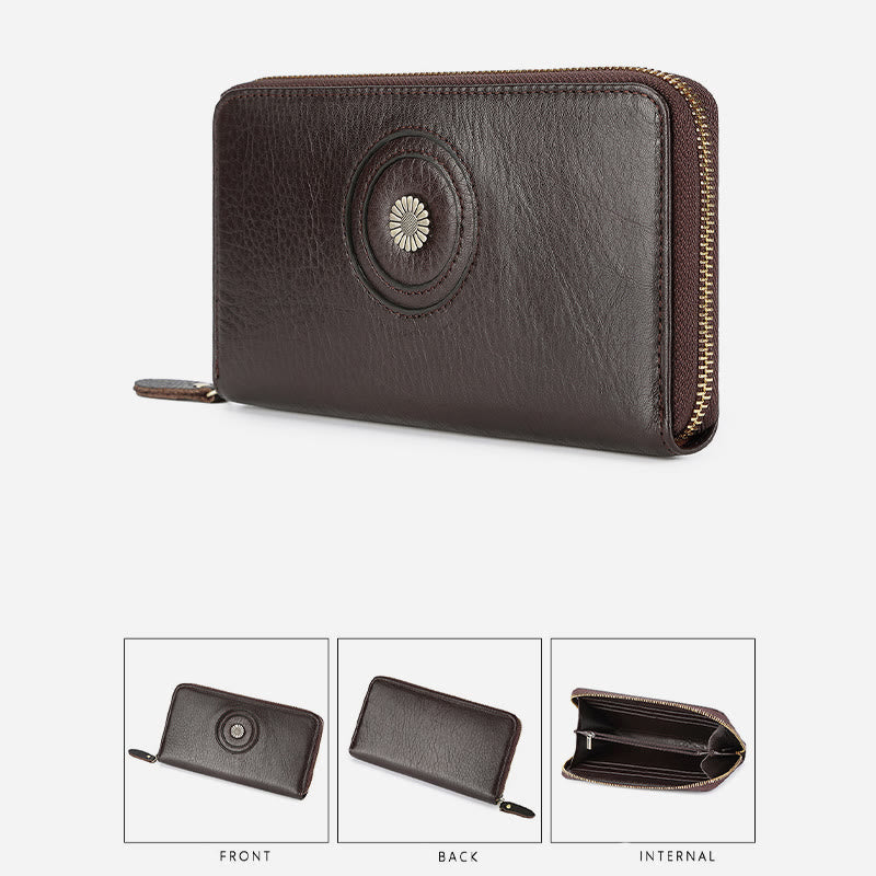 Geldbörse aus echtem Leder für Damen und Herren, einfarbige Clutch