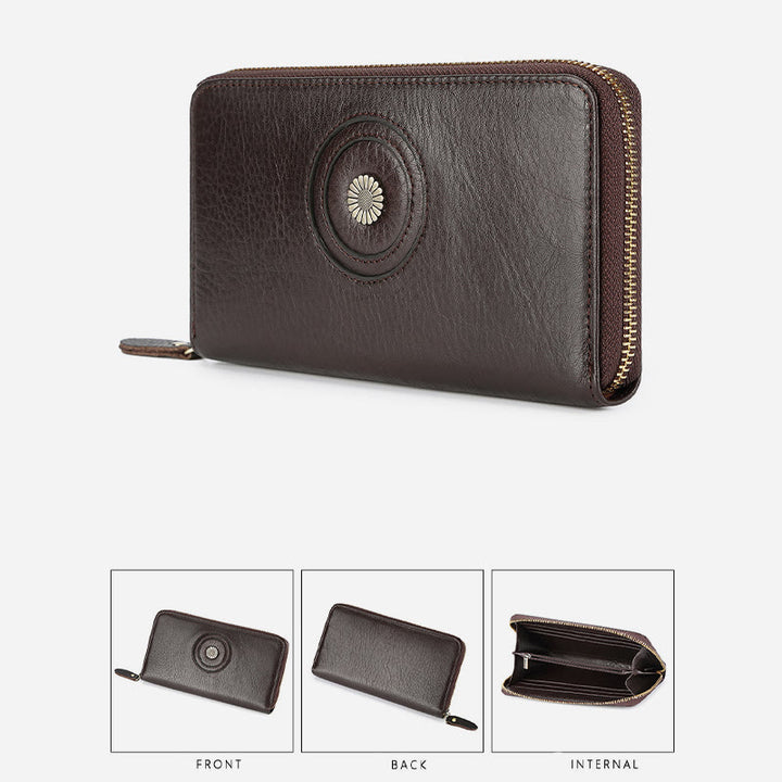 Geldbörse aus echtem Leder für Damen und Herren, einfarbige Clutch