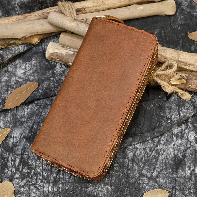 Lange Geldbörse für Herren aus echtem Leder, Retro, lässige Clutch