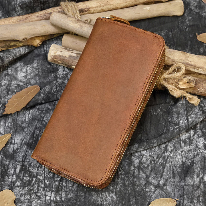 Lange Geldbörse für Herren aus echtem Leder, Retro, lässige Clutch