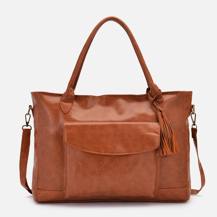 Retro Leder Tote Quaste Dekor Klassische Multifunktionale Reisetasche - image 8