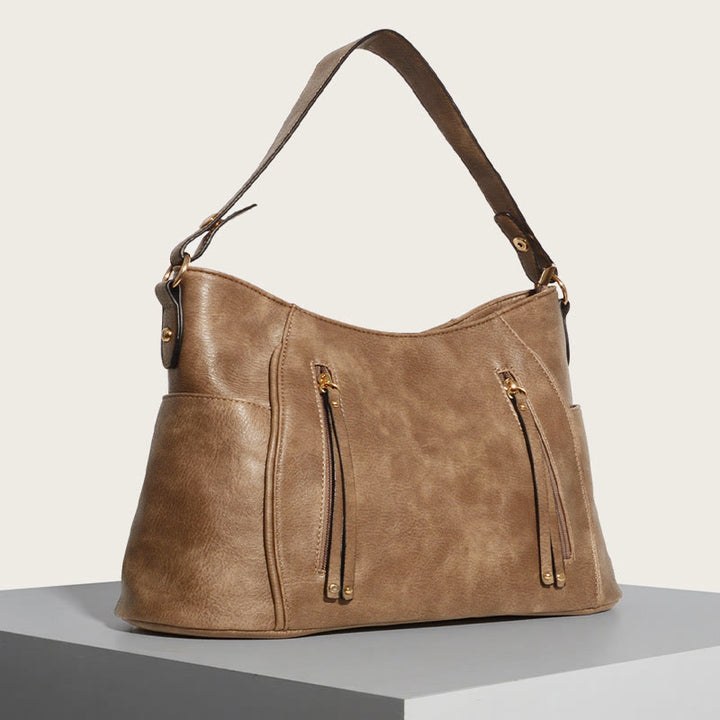 Elegante Umhängetasche für Damen mit Doppelreißverschluss und Quaste aus Leder