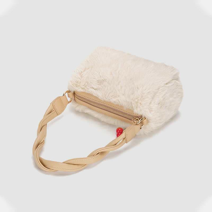 Damen Winter Plüsch Handtasche Flauschige Kirsche Crossbody Schultertasche Hobo Bag