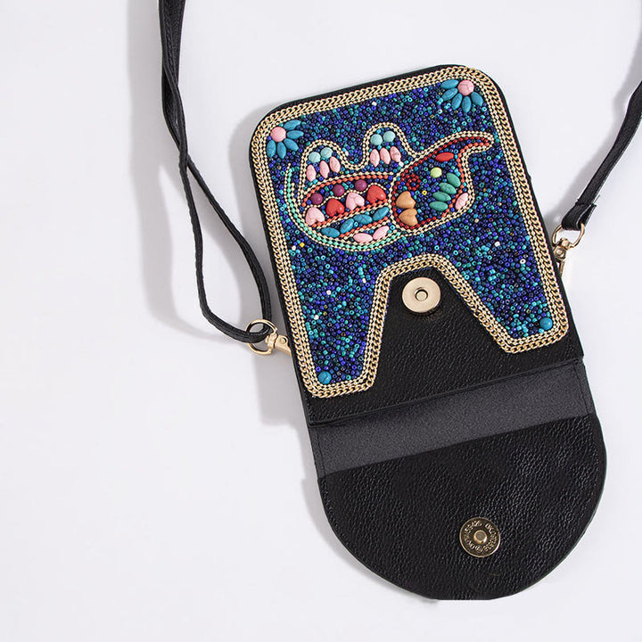 Bohemian Handytasche Damen Muschel Blumen Muster Magnetische Umhängetasche