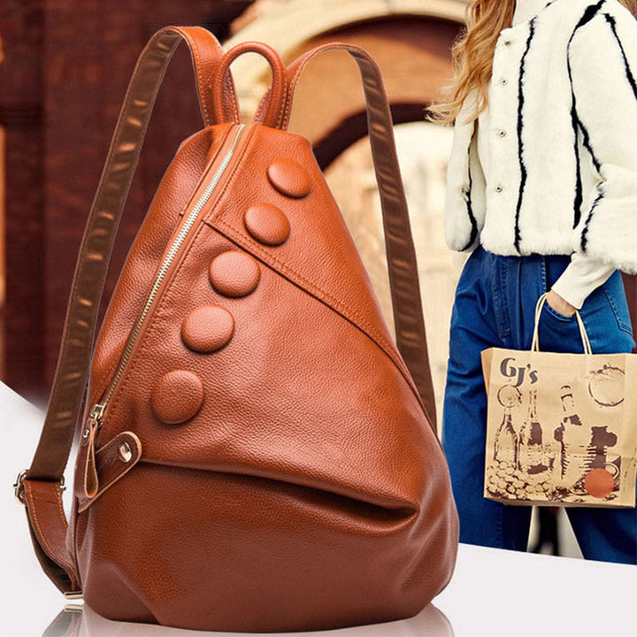 Einfarbiger Lederrucksack für Damen und Jugendliche