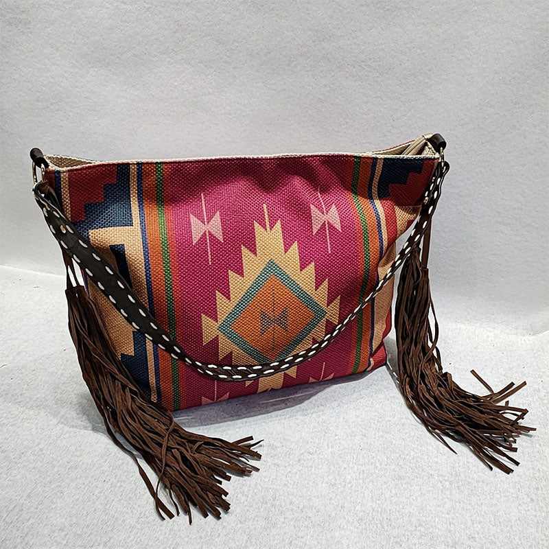 Damen-Einkaufstasche, modisch, böhmische Quaste, Umhängetasche, Vintage-Boho-Handtaschen