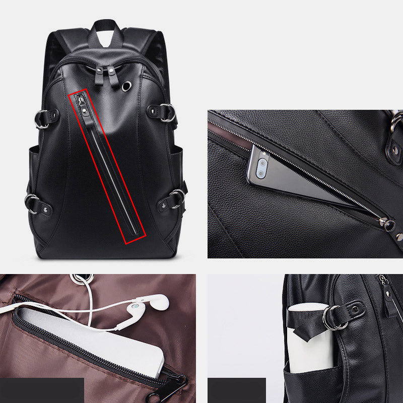 Multifunktionaler Diebstahlschutz-Lederrucksack mit großer Kapazität und USB-Ladeanschluss