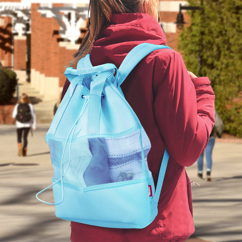 Leichter, modischer Netz-Rucksack für den Strand, Fitnessstudio, Neopren, Handtasche mit Kordelzug