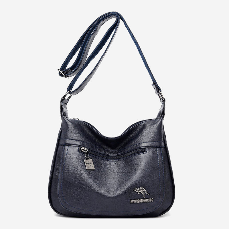 Umhängetasche mit zwei Fächern für Damen, weiches Leder, Damen-Umhängetasche