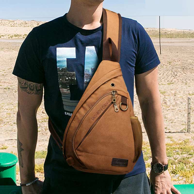 Canvas Brusttasche Herren Minimalistische Reise Große Schultertasche