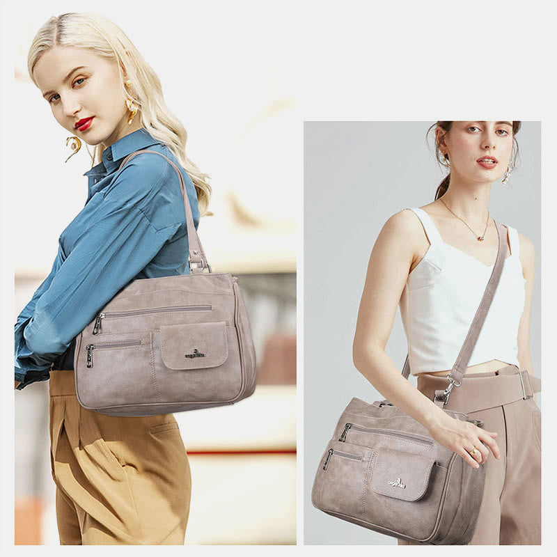 Schultertasche aus Kunstleder mit schweren Taschen und großer Kapazität