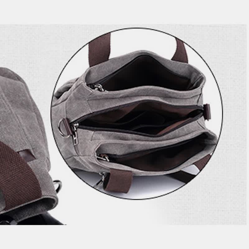Handtasche aus Segeltuch mit drei Fächern und Blumendruck, Umhängetasche