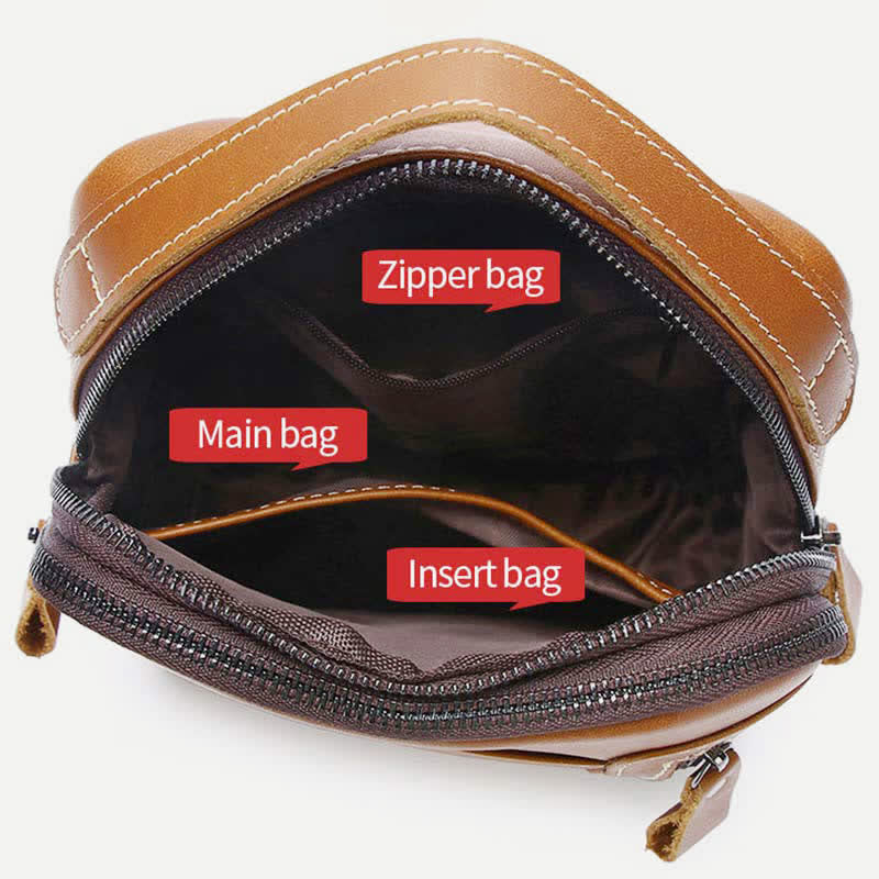 Schultertasche aus echtem Leder für Herren, Vintage-Stil, Umhängetasche, lässiger Wander-Tagesrucksack