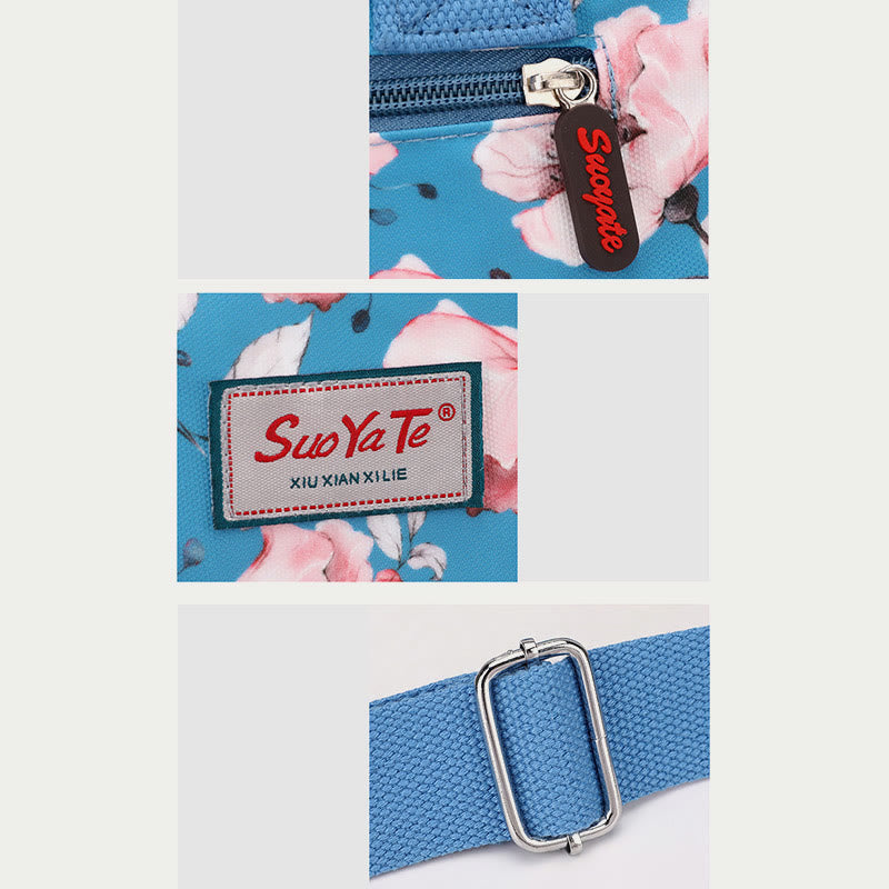 Umhängetasche aus Nylon für Damen, Handtasche mit buntem Blumendruck