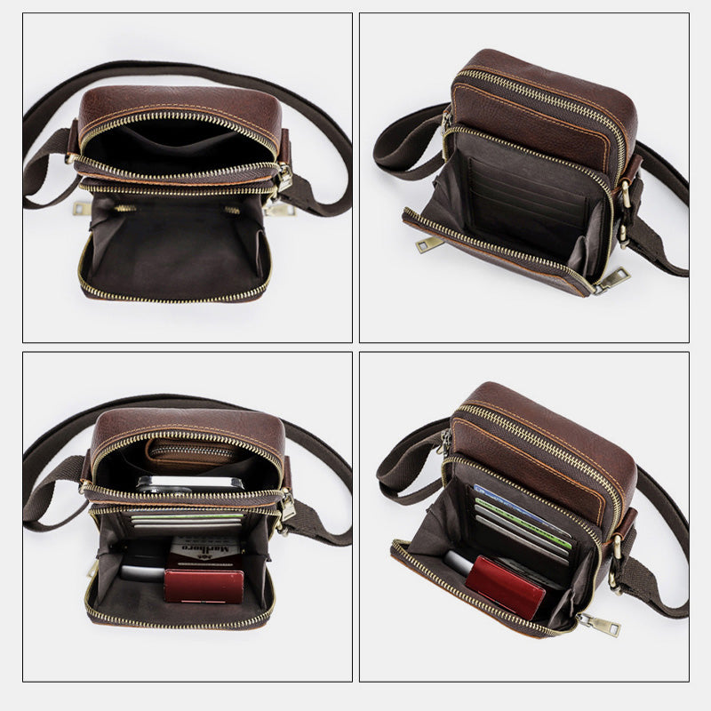 Umhängetasche aus echtem Leder für Herren, kleine Handy-Geldbörse, Messenger-Schultertasche