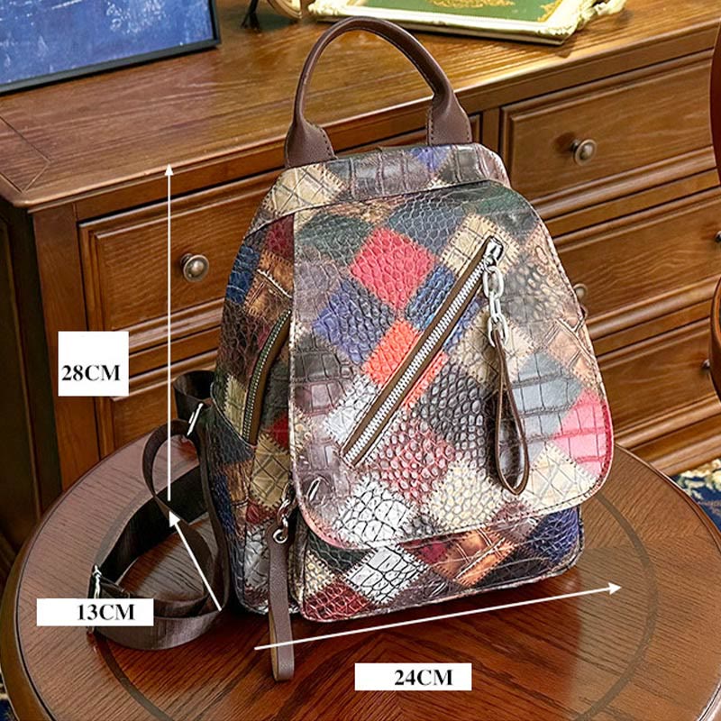 Rucksack für Frauen, Retro, Kontrastfarbe, geometrischer Reiserucksack