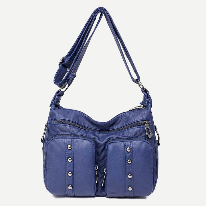Umhängetasche mit mehreren Taschen für Damen, Retro-Nieten, Leder, Schultertasche