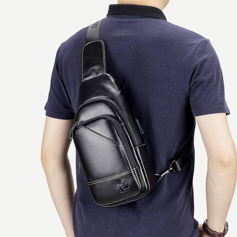 Rindsleder Leder wasserdicht Casual Sling Bag Daypack Schulter Brust Tasche