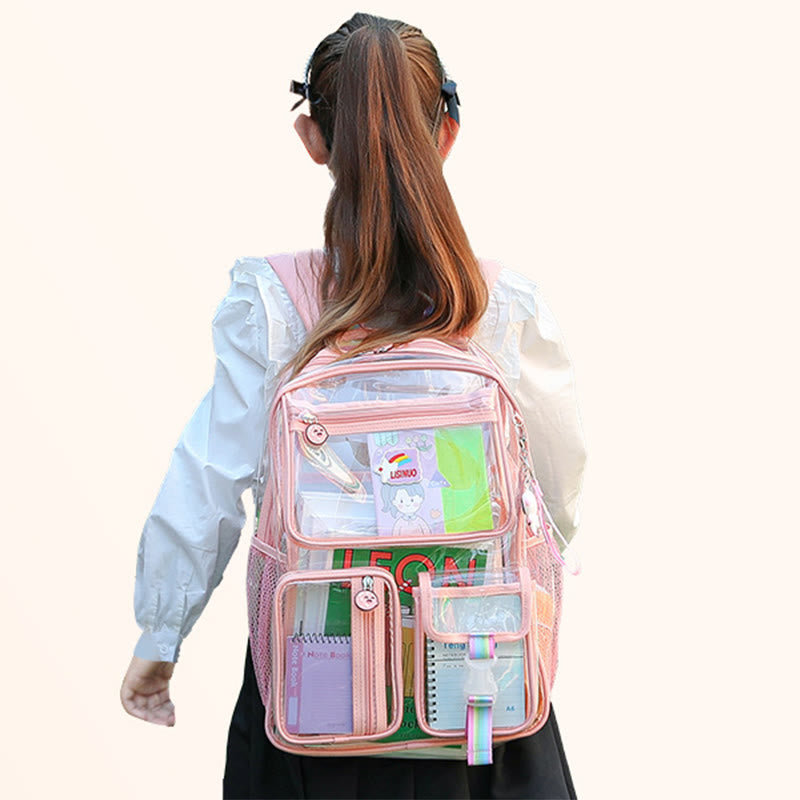 Transparenter Rucksack für Schüler, große Kapazität, Freizeit-Tagesrucksack aus PVC