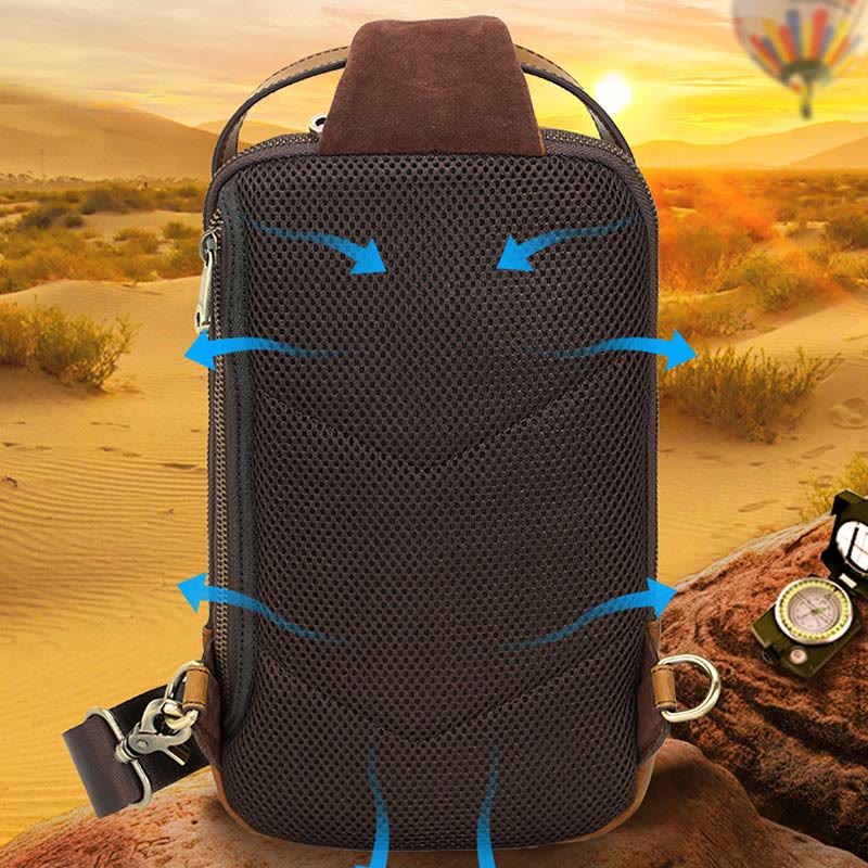 Herren Umhängetasche aus Leder, Schultertasche, Outdoor-Reisetasche, Brusttasche, Daypack