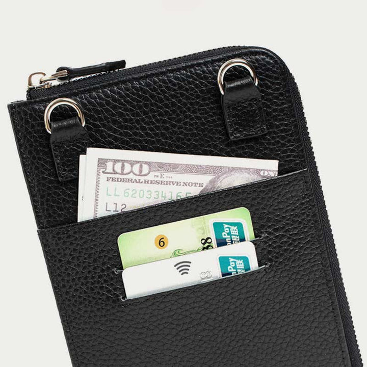 RFID-blockierende Umhängetasche aus Leder für das Telefon mit verstellbarem Riemen