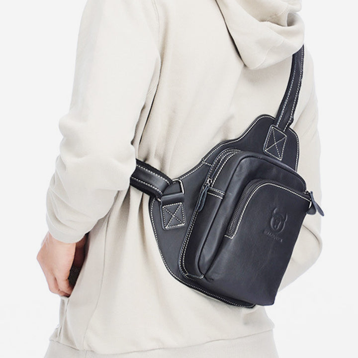 Schultertasche aus echtem Leder mit großem Fassungsvermögen