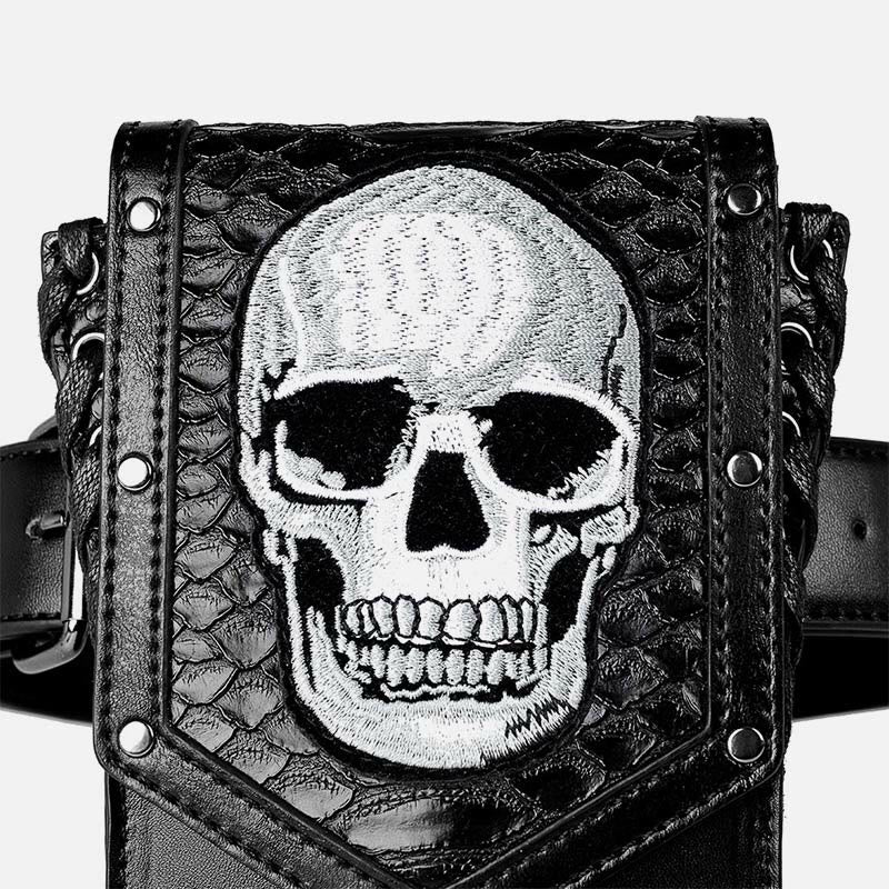 Kunstleder Totenkopf Handytasche Hüfttasche Punk Style Umhängetasche