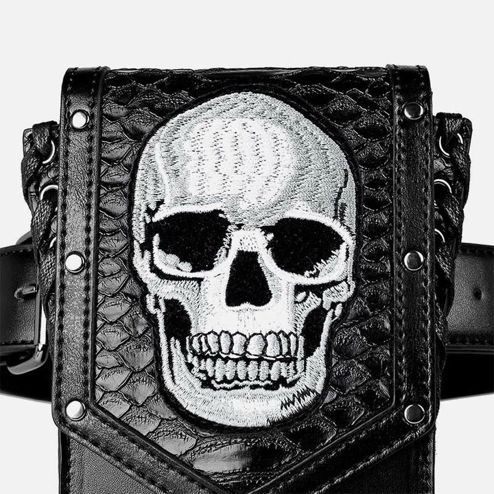Kunstleder Totenkopf Handytasche Hüfttasche Punk Style Umhängetasche