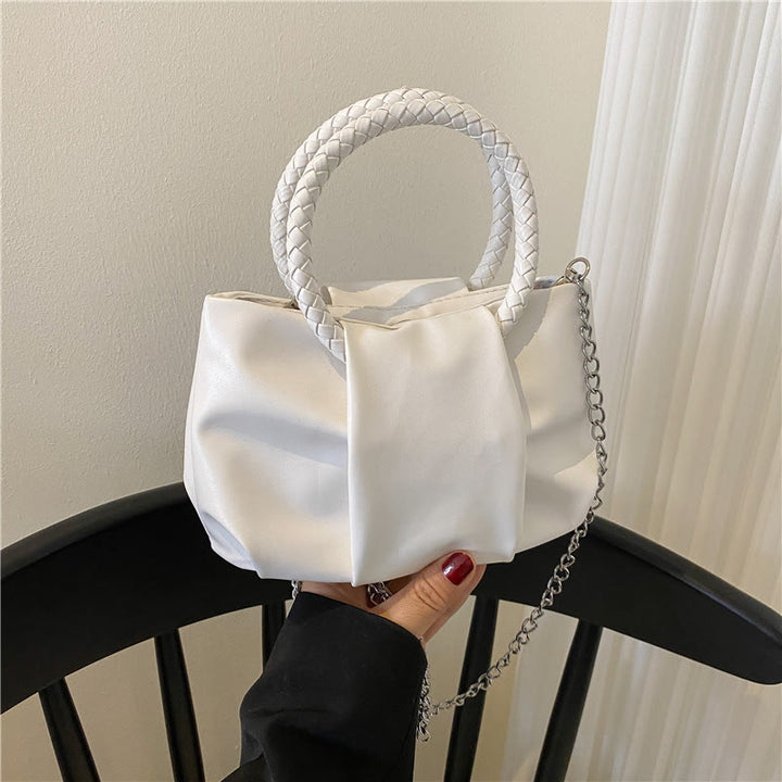 Umhängetasche für Damen, faltenförmig, Mini-Handtasche in Volltonfarbe