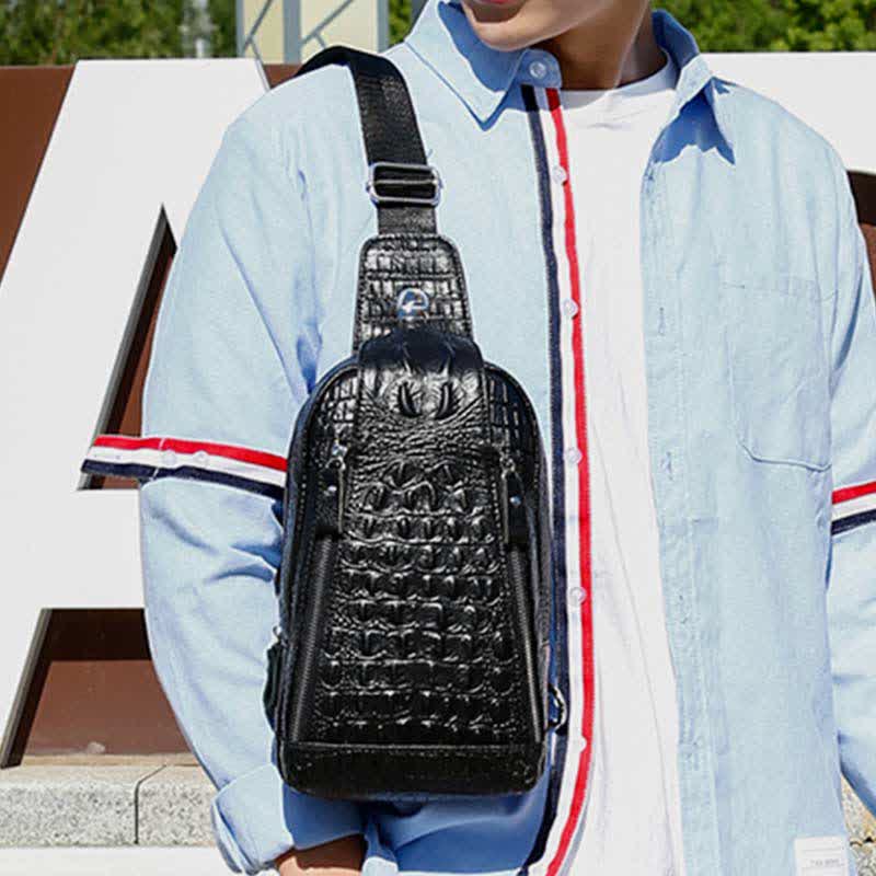 Krokodilmuster, modische Luxus-Schultertasche aus Rindsleder für Männer