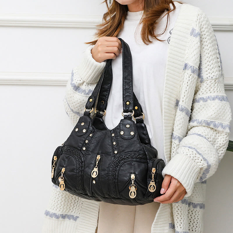 Umhängetasche mit mehreren Taschen für Damen, bunt, groß, Leder, Umhängetasche