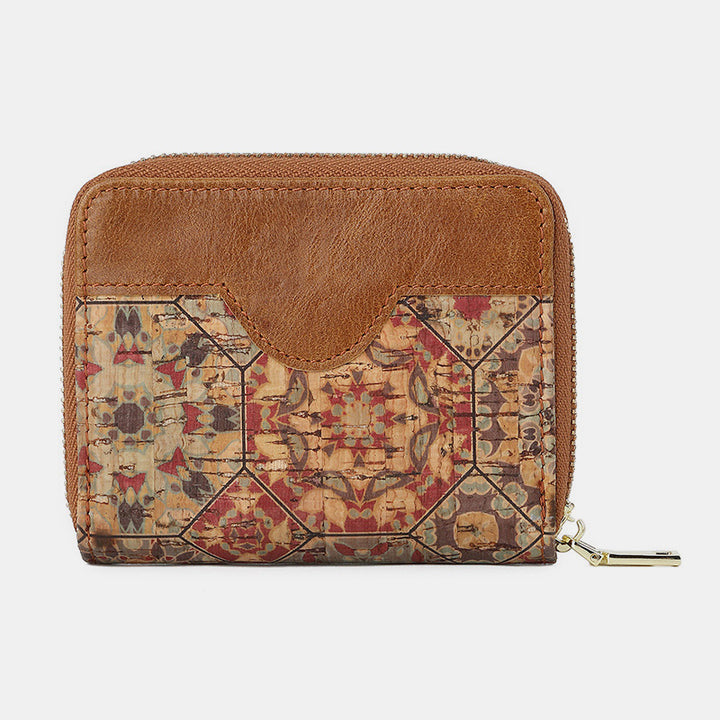 RFID Multi-Slot Echtleder Vintage Druck Kurze Brieftasche Kartenhalter
